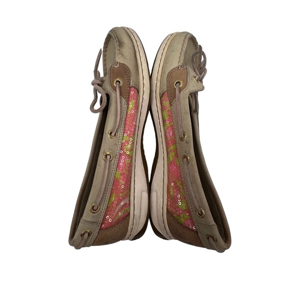 Sperry Angelfish Pink Tan Sequin Boat Shoe Loafers Size 8 Women's - Picture 5 of 8